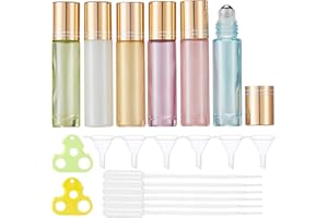 Qeuly 10ml Roll on Bottles - 6 Color Essential Oils Bottles, Thick Glass with Stainless Steel Roller Balls, Empty for Aromatherapy, Perfumes and Lip Balms