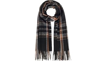 Qlauca Winter Plaid Scarf for Cold Weather Soft Oversized Blanket Shawl Classic Tassel Scarf for Women Men
