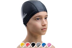 AQTIVAQUA Spandex Swim Cap with Protective Layer // Comfortable Swimming Cap for Women Men Adult and Kids