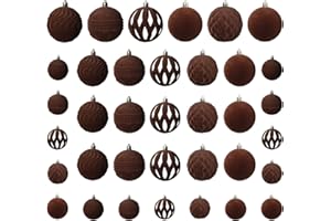 Senjie Velvet Christmas Balls Flocked Christmas Tree Ball Ornaments 36Pcs Plastic Balls Xmas Decorative Hanging Ornaments Christmas Tree Decoration Brown