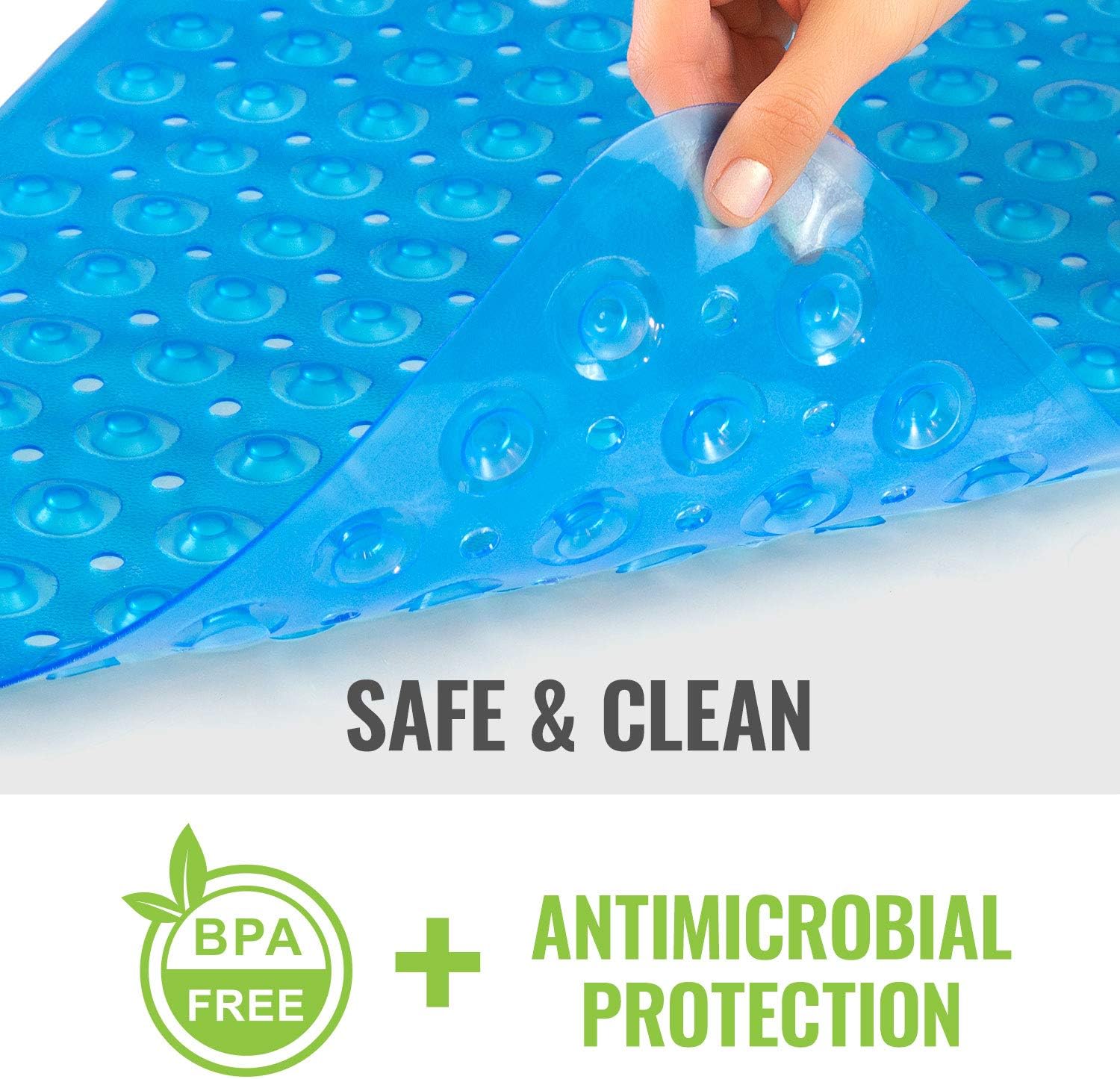 HealthSmart Antimicrobial Bath Mat with Non-Slip Suctions and Drain Holes, Extra Long, Light Blue: Health & Personal Care