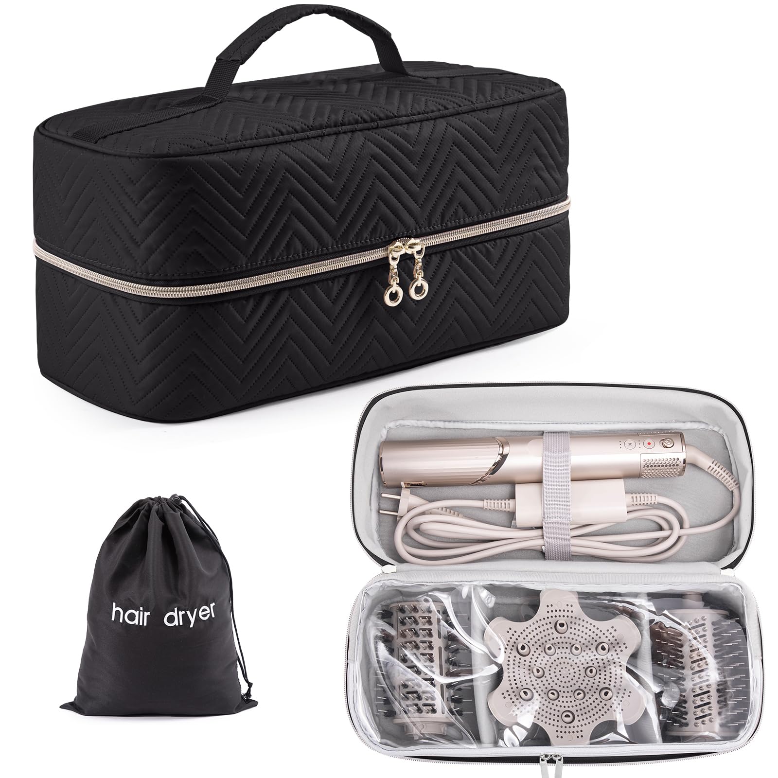 Photo 1 of ELCUPA Hair Tools Travel Case - Black Dryer Bag, Large Case for Shark FlexStyle/SmoothStyle, Air Wrap Dryer & Curling Iron Organizer