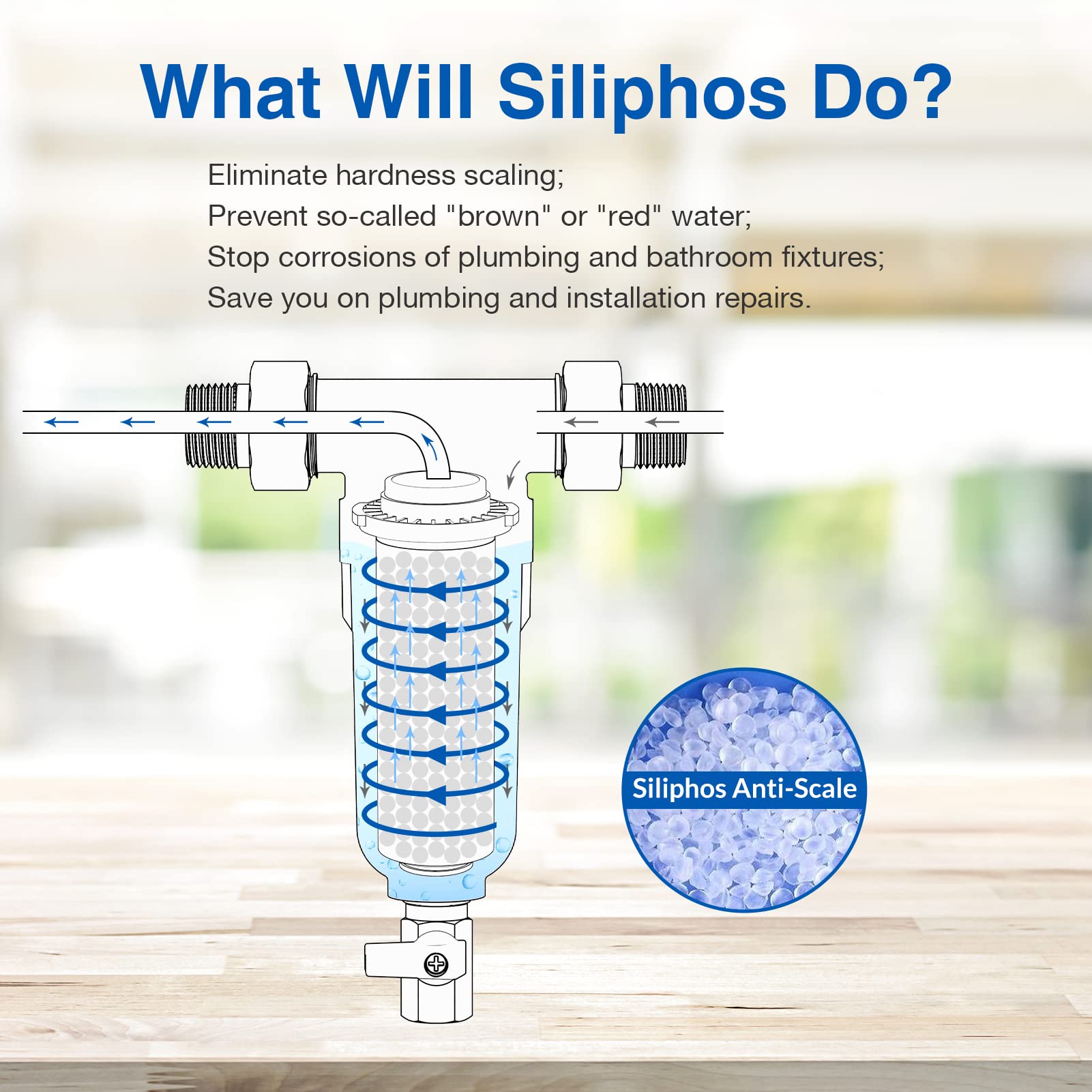 SimPure DC5S 40 Micron Spin Down Sediment Filter, Reusable Whole House Sediment Water Filter Softener with Siliphos Helps Prevent Scale and Corrosion, 1