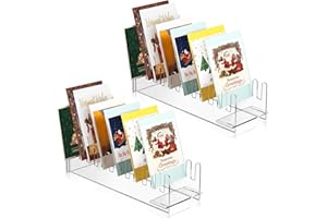 Briwooody 2 Pcs Christmas Greeting Card Display Stand Acrylic Greeting Card Display Rack Portable Postcard Organizer for Retail Counter Tabletop Postcards Coasters Stickers Brochures Vendors (Clear)