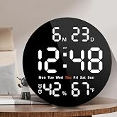 Brauthon 10" Electric Digital Wall Clock with Large LED Display | Auto/10-Level Brightness, Temperature, Humidity, Auto DST, Date and Day, Dual Alarms, Office, Bedroom, Living Room, Classroom