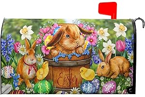 Anyako Easter Bunnies Eggs Mailbox Covers Magnetic Standard Size 18" X 21",Spring Colorful Flowers Mailbox Wraps Post Letter Box Easter Cover for Holiday Garden Yard Decor