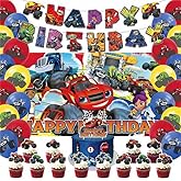 42pcs Blaze and the monster Birthday Party Supplies Pack Includes,Banner,Cake Topper,Blackdrop,Balloons for Blaze Party Supplies