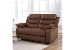 GNMLP2020 Reclining Loveseat Velvet RV Recliner Couch 2 Seater with Side Pocket, Double Wall Hugger Loveseat Recliner Sofas for Living Room, RV, Home Theater(Loveseat, Brown)
