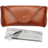 Portable Leather Glasses Case, Brown | LogHog Leather Sunglasses Case, Portable Slim Soft Eyeglass Pouch, Durable Protective Holder for Reading Glasses Men Women