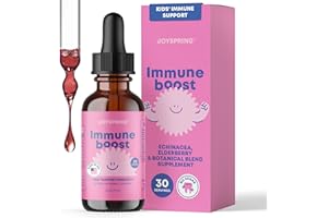 JoySpring Immune Drops - Kids’ Immunity Support Supplement (1 fl oz, 30 Servings) with Organic Elderberry Liquid, Echinacea, Oregon Grape Root & Orange Peel for Ages 3-16+ Years and Adults