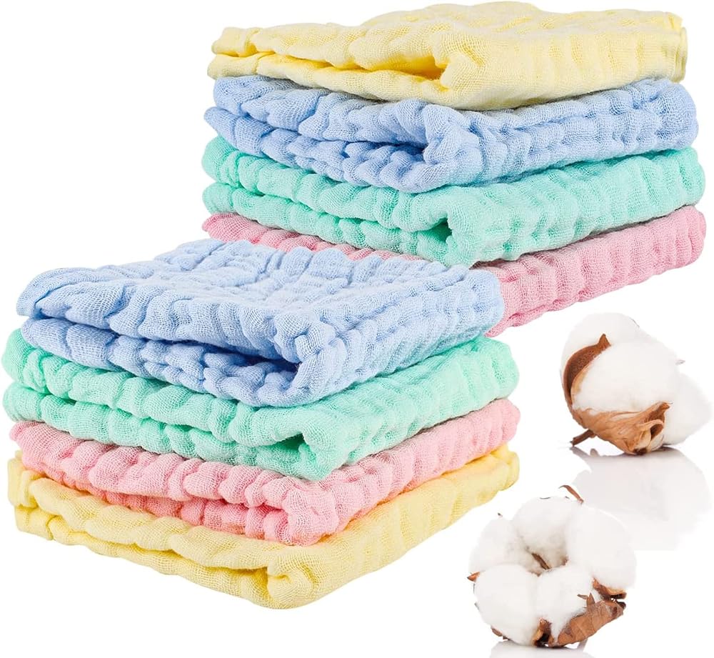 Lanjue 8 Pack Muslin Cloths 12x12 Inch 6 Layer Baby Towels Baby Burp Cloths