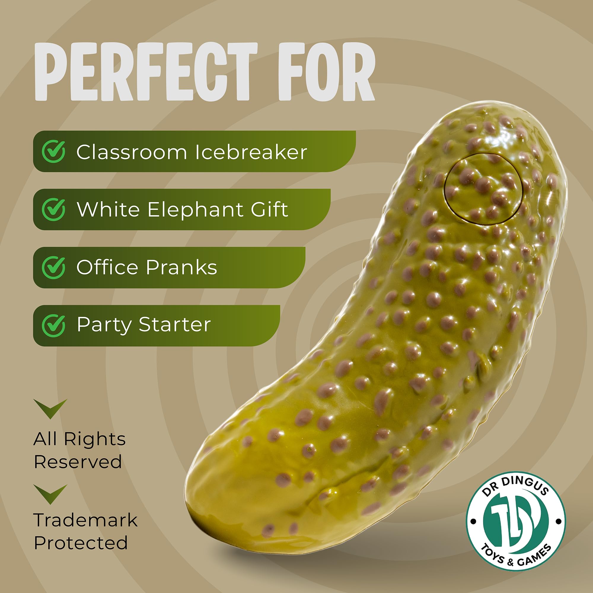 DR DINGUS Emotional Support Pickle - +100 Positive Inspirational Phrases - Press Button - Funny Family Friendly Gag Toy for Class, Office, Gift, Friends