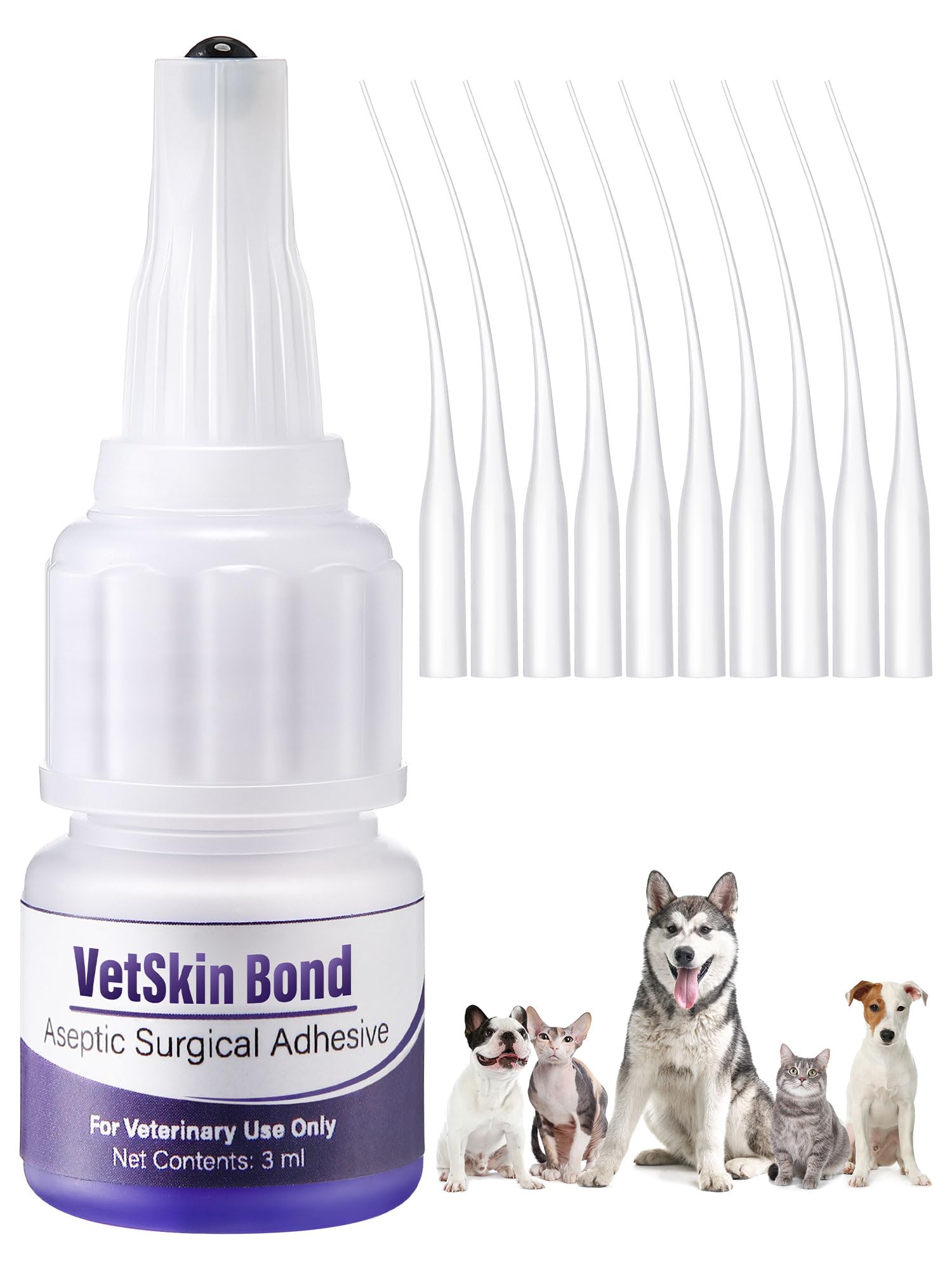 Photo 1 of 1 Pack 3ml Veterinary Surgical Skin Glue with 10 Precise Applicators, Strong Surgical Adhesive, Blue-Tinted Animal Tissue Wound Glue, Fast Bleeding Control and Waterproof Wound Sealant for Pets