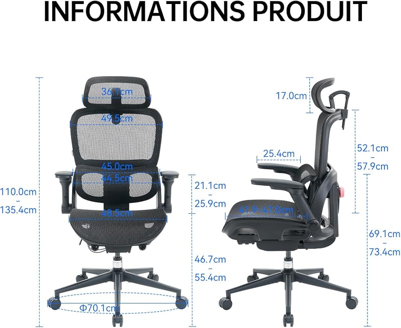 B300 Pro Chaise Ergonomique, Support Lombaire Adaptatif, Noir — photo 3 sur 8