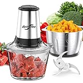 Food Processor, Meat Grinder & Veggie Chopper with 2 Bowls (8 Cup+8 Cup) - Includes 1 Set of Bi-Level Blades, 500W Powerful E