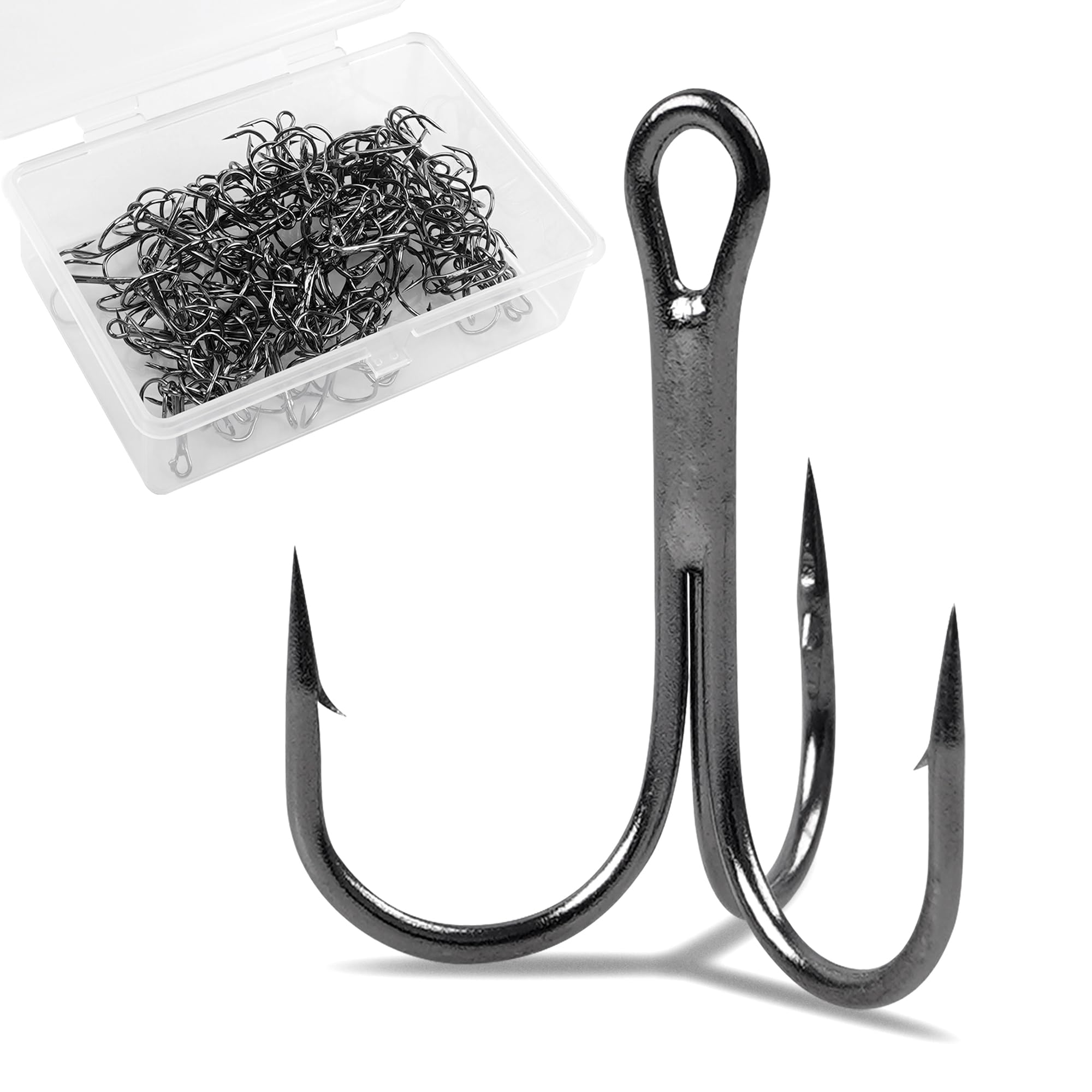 Treble Fishing Hooks,100pcs Triple Hooks High Carbon Steel Barbed Sharp Round Bend Fishing Treble Hooks Replacement for Hard Lure Baits Freshwater Saltwater(8#)