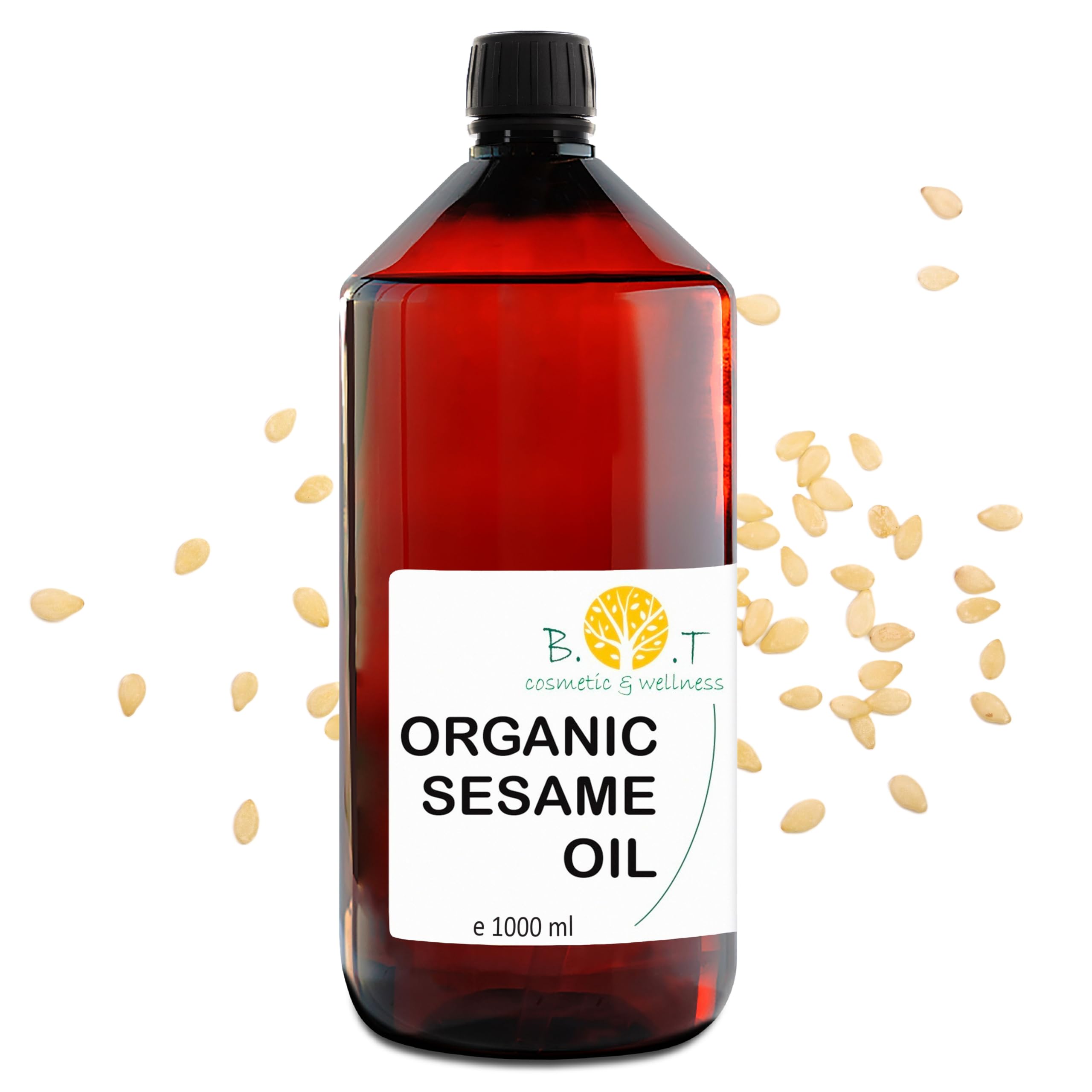 100% Pure and Natural Organic Sesame Oil extracted from the Cold Pressing of Sesame Seeds. Certified Organic. Skin and Hair Care. Ayurveda Massage Oil - 1000 ml 1 L 35.2fl oz