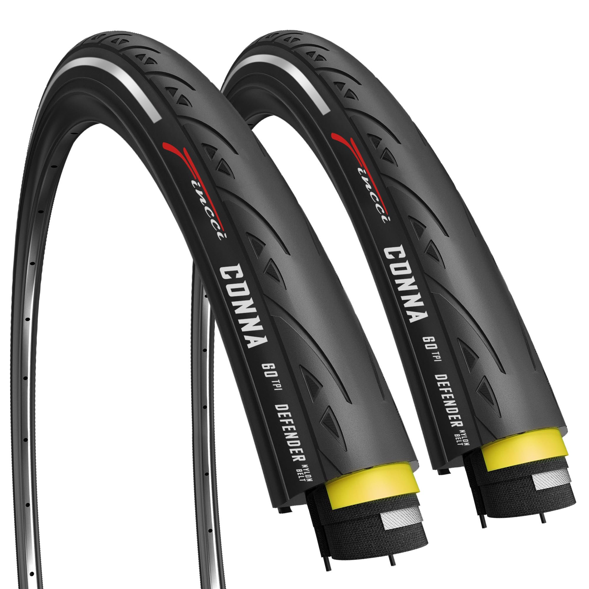 Fincci Reflective 700 x 25c Road Tyres- Pair Slick Foldable 700c Tires 25-622 with 1mm Nylon Puncture Proof 60 TPI - for Folding, Race, Hybrid, Carrera, Road and Touring Bicycles