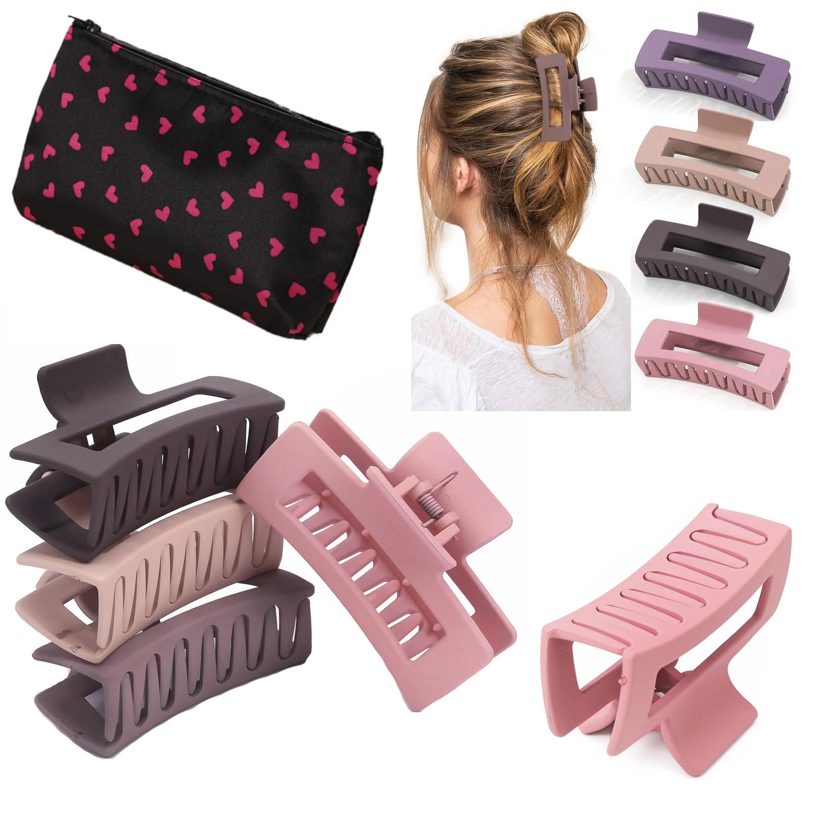 4 HARVEST Hair CLAW CLIPS & 1 COSMETIC Bag -Elastic HAIR TIES, Ponytail HAIR BOBBLES, Hair BANDS, Large CLAW CLIPS (4 HARVEST Claws & Cosmetic Bag)