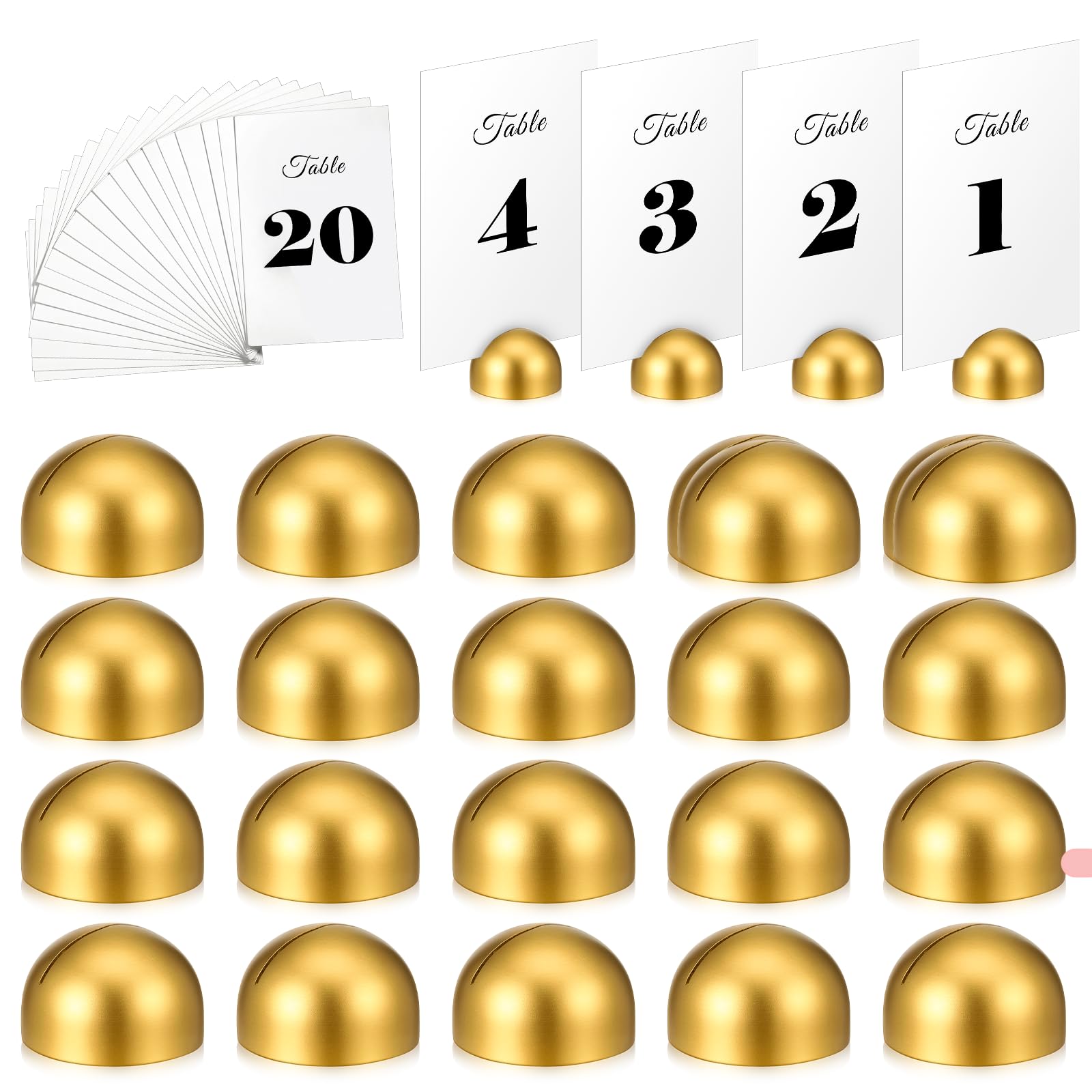 Photo 1 of 20 Pack Round Table Number Holders, Name Card Holder Stand Gold Wedding Table Numbers 1-20 Stands for Offices Events Restaurant Wedding Reception Anniversary Birthday Party Decorations