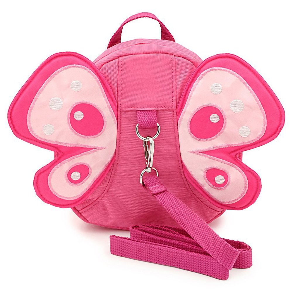 Eleoption Butterfly Cute Cartoon Children's Backpack, Pink Mini Backpacks with Safety Nylon Harness, for 1-3 Years Old Baby Toddler Walking Safety Backpack Little Kid Boys Girls Anti-Lost Travel Bag