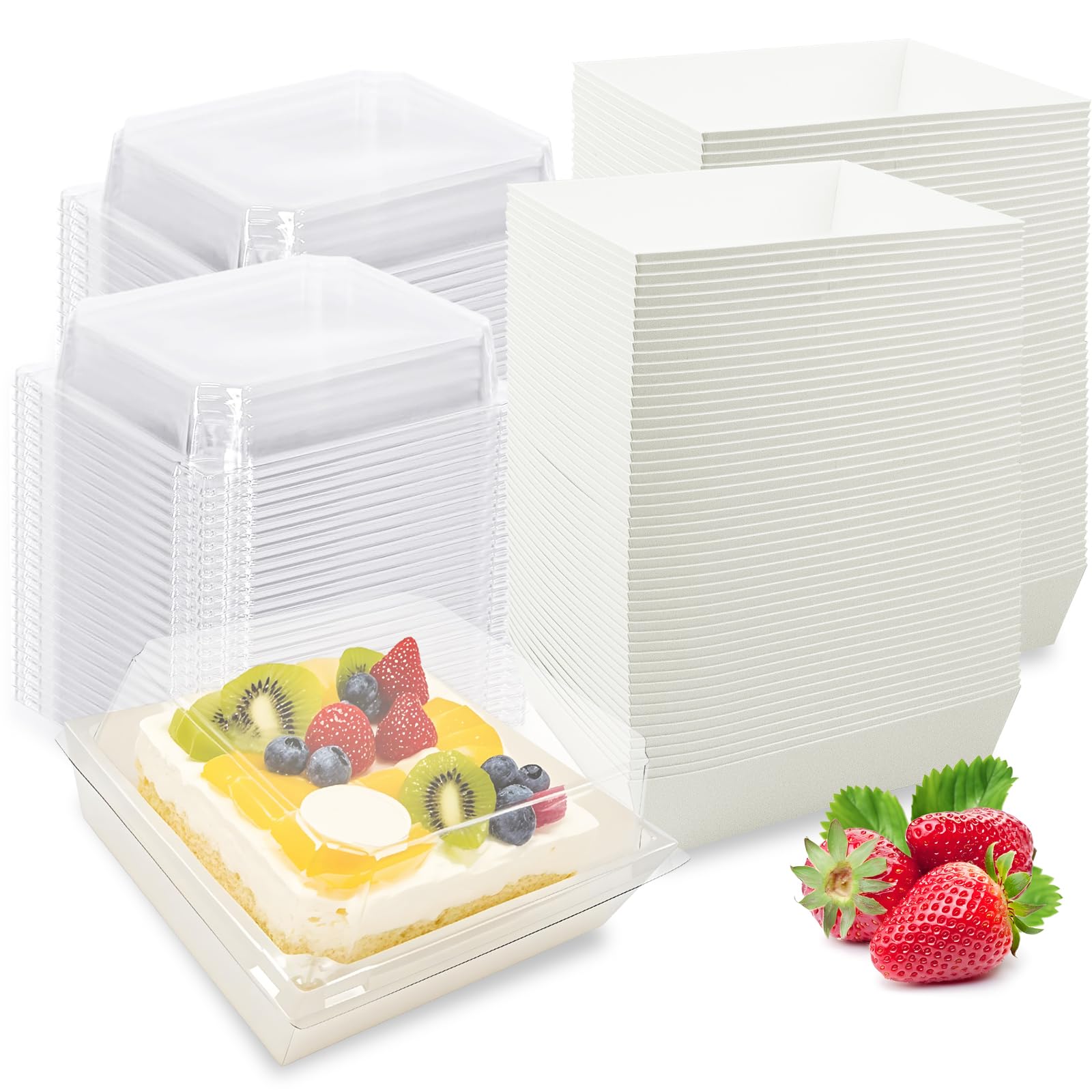 Photo 1 of Nexboraque 100 Pack Small Charcuterie Boxes with Clear Lids, 5 Inch White Disposable Square Paper Bakery Dessert Sandwich Box Mini to Go Food Containers for Cookie, Sushi, Cake Slice, Muffins
