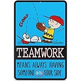 Peanuts Charlie Brown and Snoopy Baseball Teamwork Metal Sign - Fun Charlie Brown Sign for Kids' Bedroom or Classroom