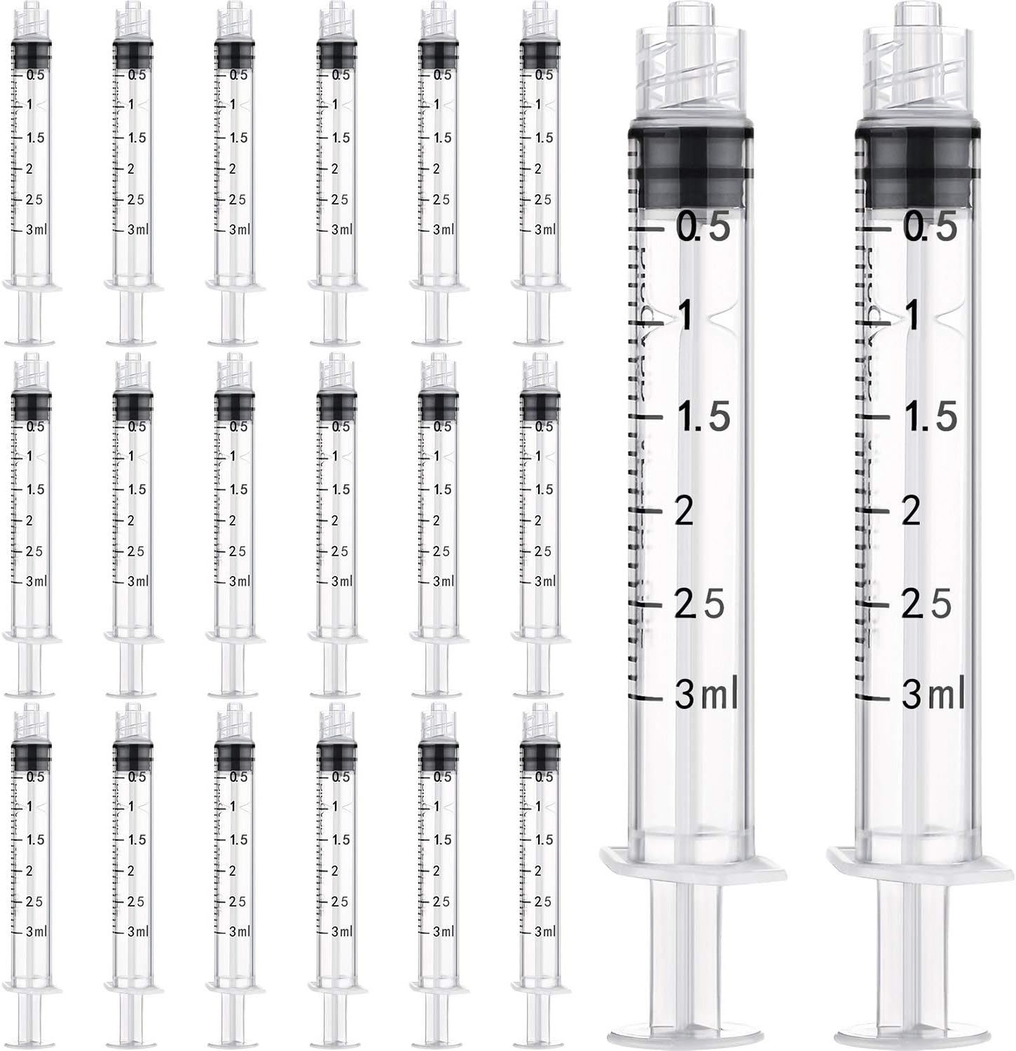 20 Pack Plastic Syringe Luer Lock with Measurement, No Needle (3 ML)
