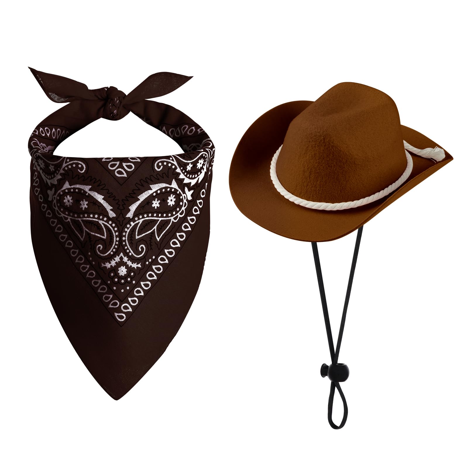 Photo 1 of choyaxo Dog Cowboy Hat Dog Cowboy Costume for Small Pet Dogs Cat Cowboy Hat with Bandana Scarf Set Party Accessories (Brown, Large)
