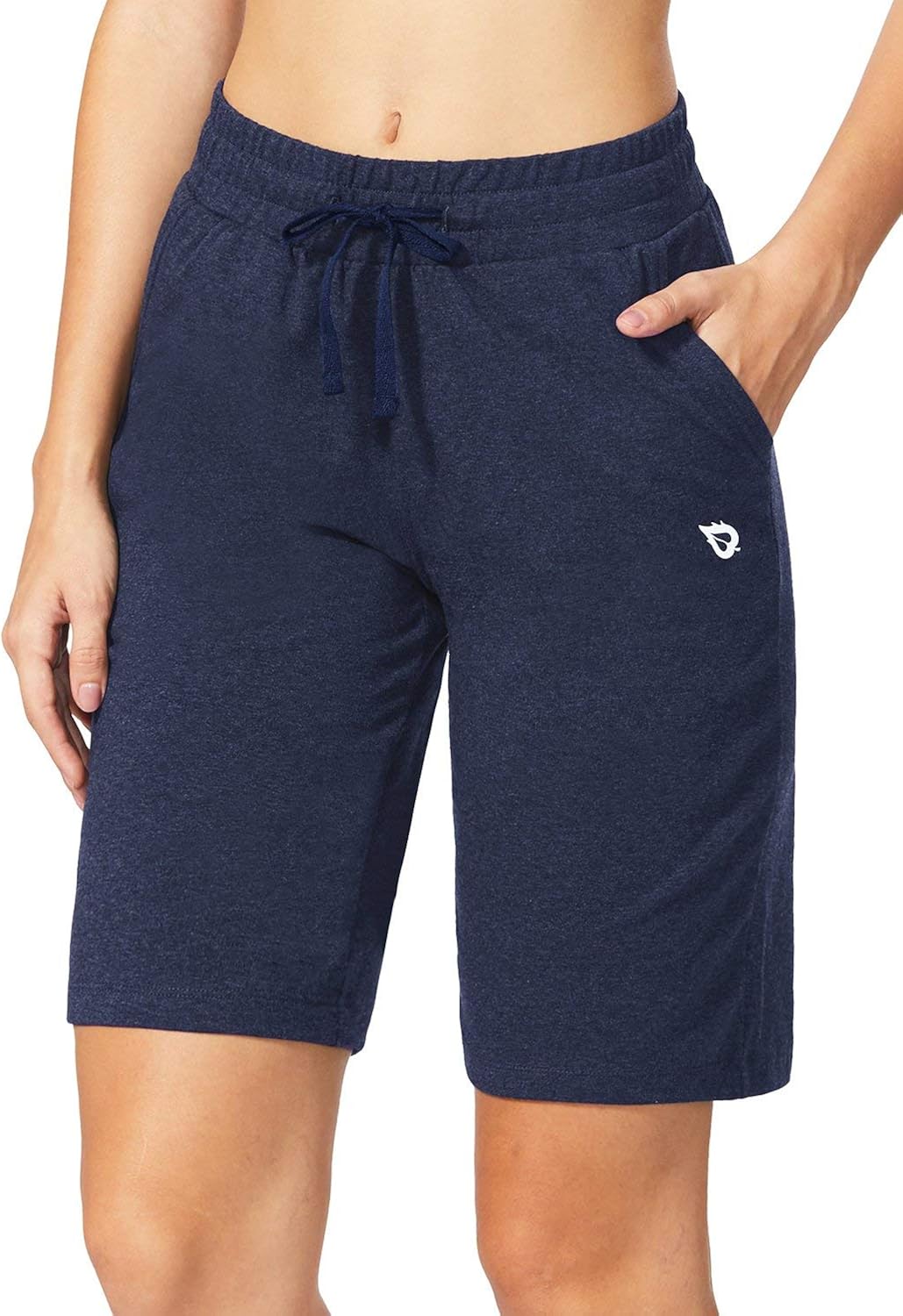 BALEAF Women's Bermuda Shorts Long Cotton Jersey with Pockets Athletic Sweat Walking Knee Length for Summer Workout : Clothing