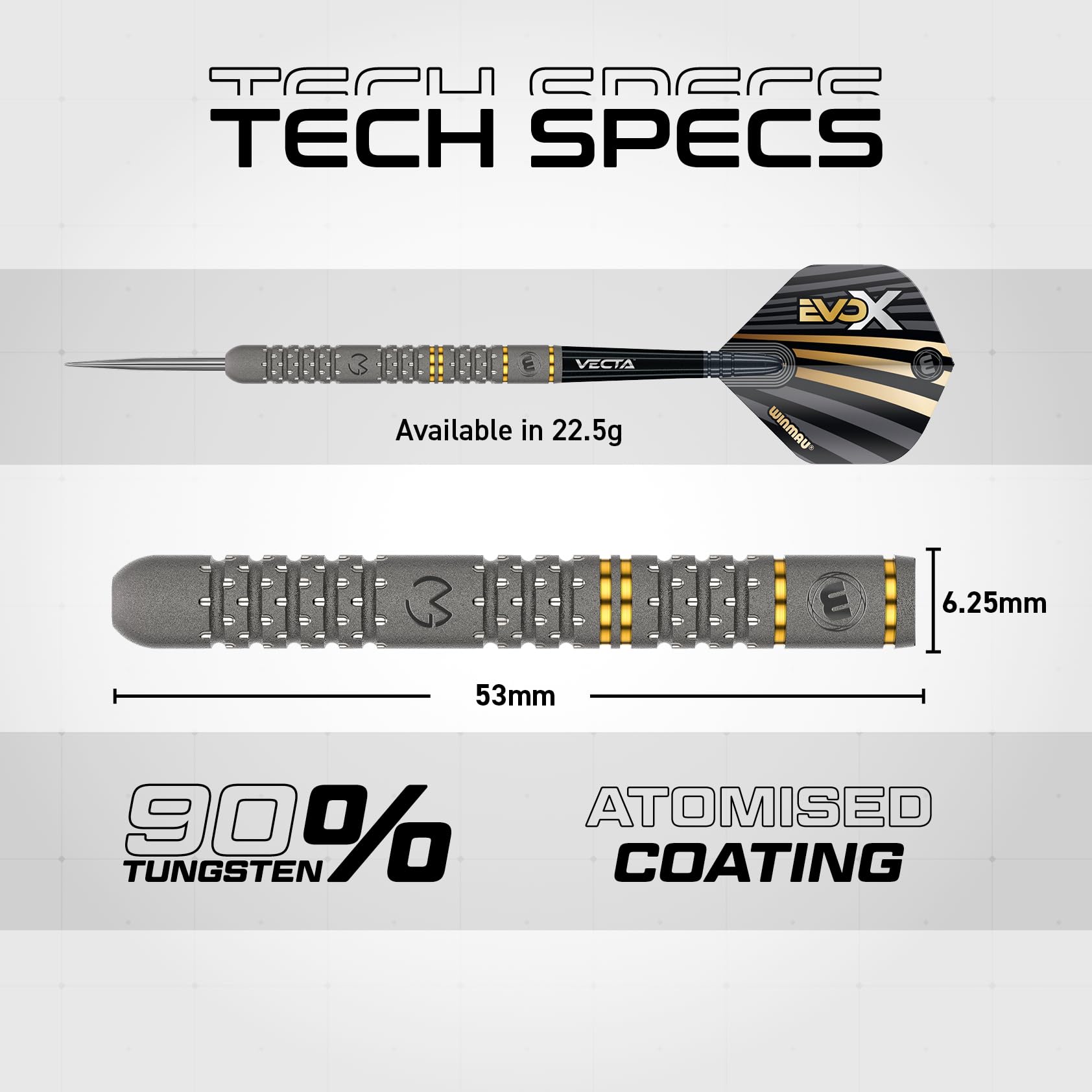 WINMAU – Michael Van Gerwen MvG - EvoX 22.5g Professional Darts-Set mit Dart Flüge und Schäfte 4
