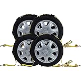 Mytee Products 4 Pack 2" x9' Car Hauler Straps for Trailer w/Ratchet, Swivel J Hook & Rubber Block - 10,000 lbs Breaking Strength Over The Wheel Tire Straps for UTV Hauler - Vehicle Car Tie Down Kit