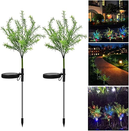 Solar Outdoor Garden Stake Lights, KEEDA 2 Pack Small Tree Color