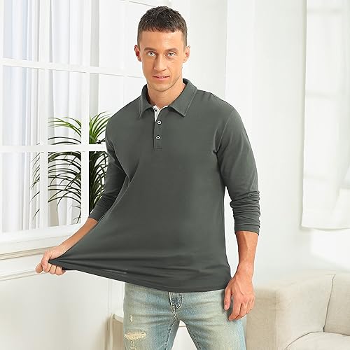 NITAGUT Mens Long Sleeve Polo Shirt Stretch Casual Fashion Slim