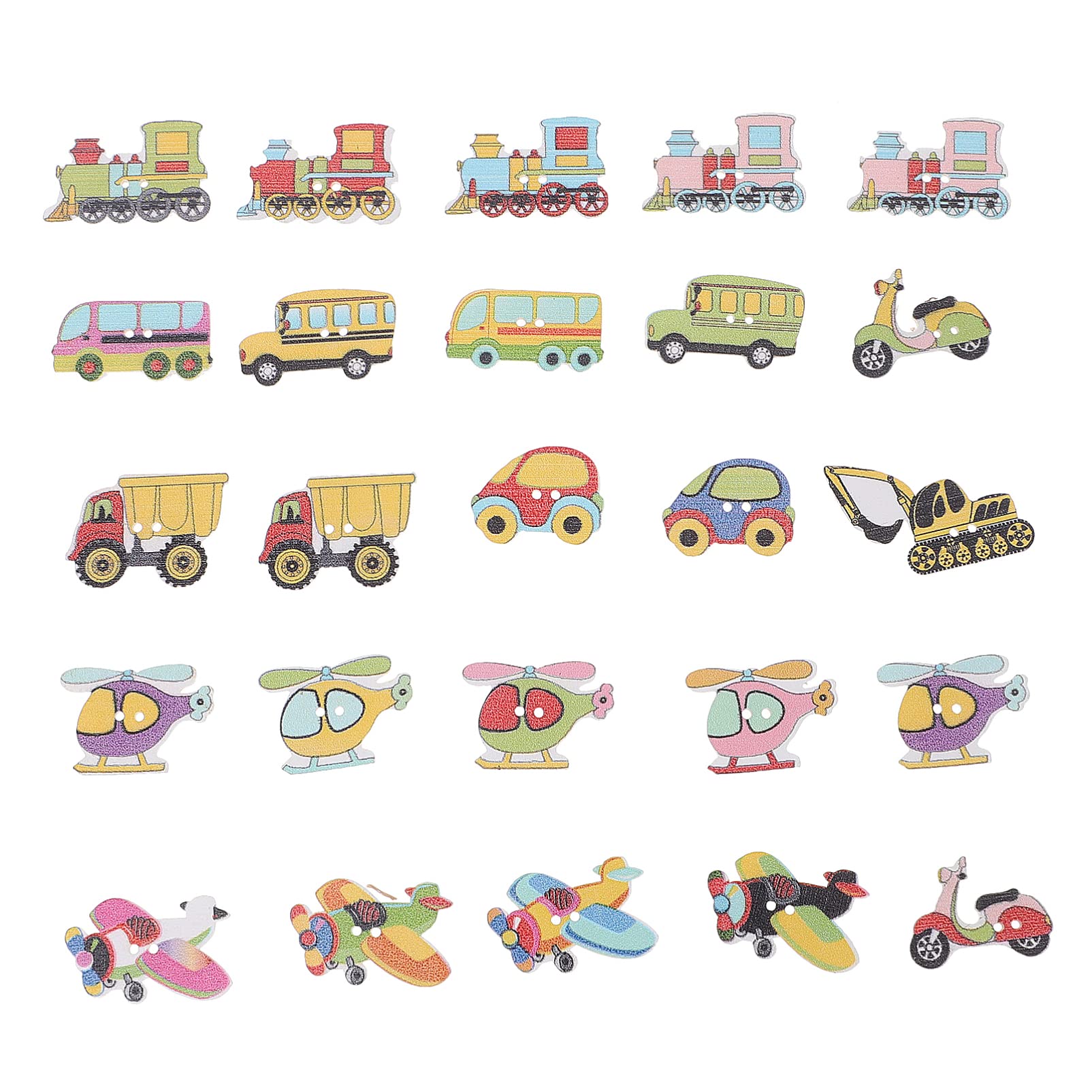 50pcs Wooden Buttons Cartoon Car Truck Airplane Boat Buttons Two Holes for DIY Craft Sewing Card Making Scrapbooking Mixed Color