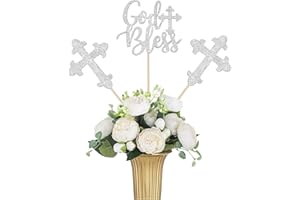 ZHUOWEISM 12 PCS God Bless and Baptism Centerpiece Sticks Cross Table Flower Centerpieces Sticks God Bless Floral Decorations