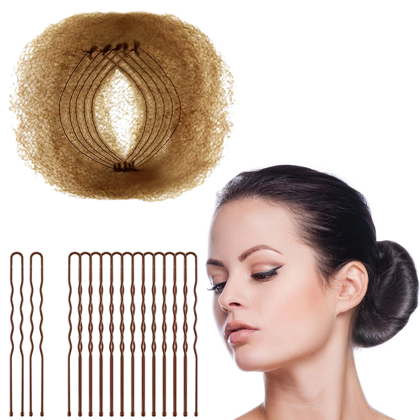 Photo 1 of Zonon Bun Hair Nets Invisible Elastic Edge Mesh and U Shaped Pins Set, 50Pcs Individual Package Invisible Hair Nets, 40Pcs U Shaped Pins for Ballet Bun, Sleeping, Women and Wig (Light Brown)