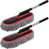 Tanlade 2 Pack Microfiber Car Duster Exterior Scratch Free with Extendable Handle Soft Car Duster Kit for Cleaning Dust Brush Set for Exterior Interior Cleaning Tools (Red Edge Gray)