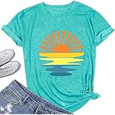 Sunrise Sunset Sunshine T Shirt for Women Outdoor Workout Hawaii Beach Sea Nature Adventure Tee Top