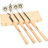 VINWOX 20" Full Size 4 PCS Carbide Wood Lathe Turning Tool Set, Including Swan Neck Hollower, Rougher, Finisher, Detailer, Titanium Coated Carbide Blades 2X Extended Service Life, Beech Wood Handle