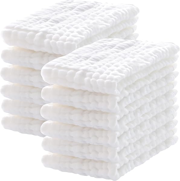 Lovely Care 12 Pack Muslin Burp Cloths 100% Cotton Muslin Cloths Large 20''x10'' Extra Soft and Absorbent Baby Burping Cloth