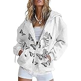 DMOYALA Oversized Sweatshirt Women Butterfly Graphic Hoodies Y2K Full Zip Up Long Sleeve Fall Sweatshirts Drawstring Jackets