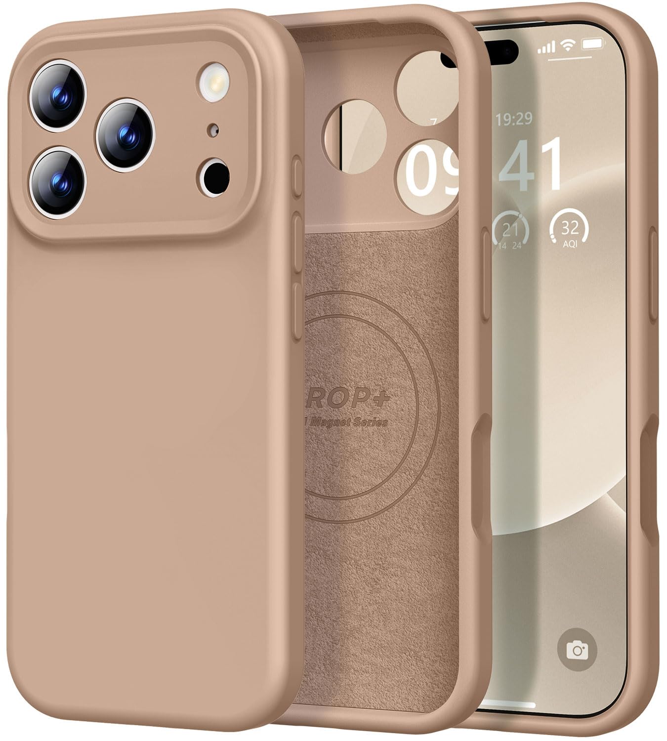 Photo 1 of Vooii Magnetic Compatible with iPhone 17 Pro Case (Compatible with Magsafe) (Upgraded Camera Protection) Liquid Silicone Shockproof Full Body Protective Phone Cover for Women Men, Light Brown, 6.3”
