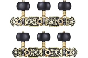 2 Pcs (L&R) Classical Guitar Tuning Peg Gold and Black Plated Acoustic Guitar Machine Heads 1 : 14 Tuning Keys Knobs String T
