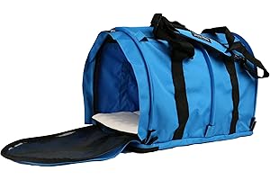 STURDI PRODUCTS SturdiBag Large Pet Travel Carrier: Flexible Height for Cat and Dog Soft Sided with Safety Clips and Seatbelt Straps | Blue Jay, 18" x 12" x 12" (PN: SB2-PRO-BJ)