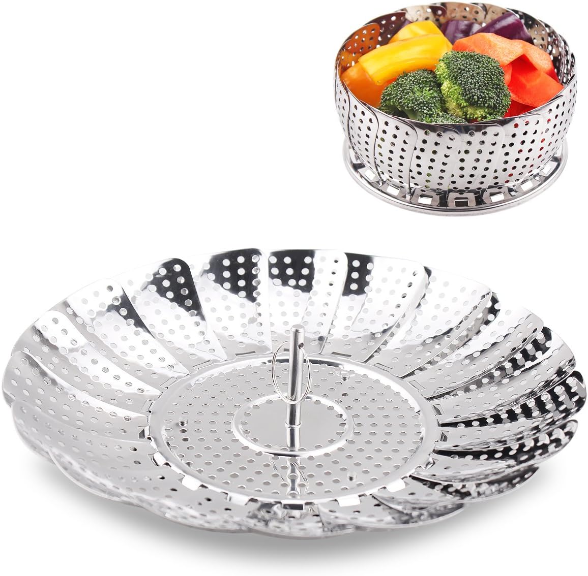 Vegetable Steamer Basket 100% Stainless Steel Folding Collapsible Basket for Various Size Pots 5.5-Inch Expands to 9-Inch by FULITY
