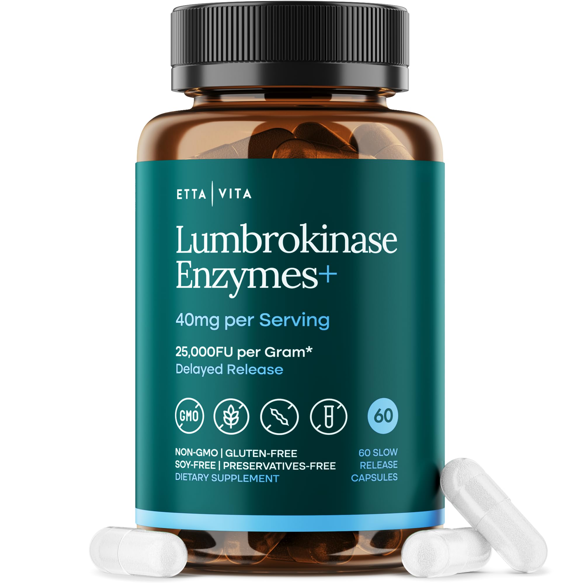 Potent Lumbrokinase Supplement 40mg/Serving (Max Activity - 800,000 Units) - Lumbrokinase Enzymes Capsules for Energy Support, Digestion, Detox, Cognition & Gut Health - Similar to Nattokinase