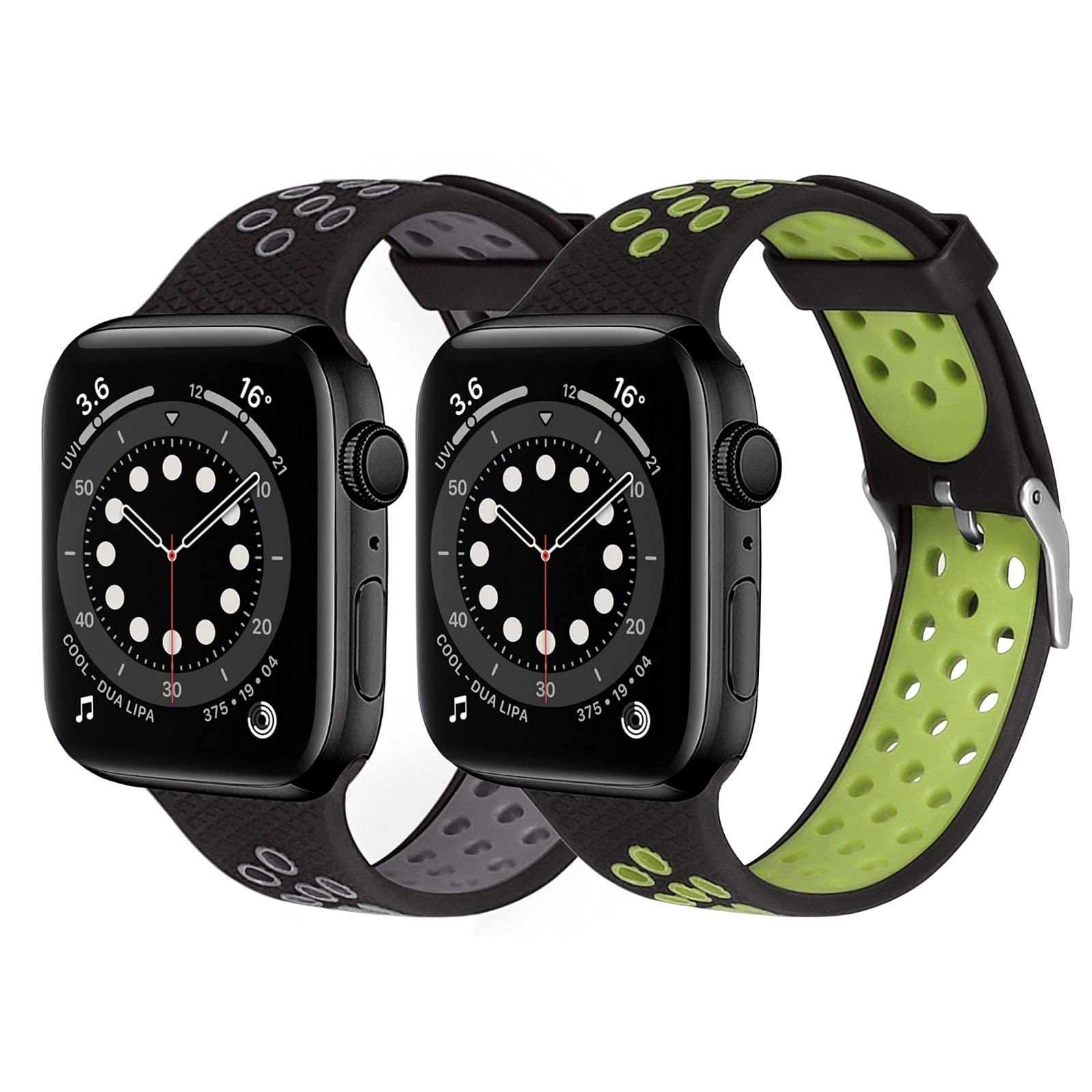 Faychey Sport Strap Compatible with Apple Watch 38mm 40mm 41mm 42mm 44mm 45mm Men Women, 2 Pack Soft Silicone Replacement Breathable Wristband Compatible with Apple iWatch SE Series 7 6 5 4 3 2 1