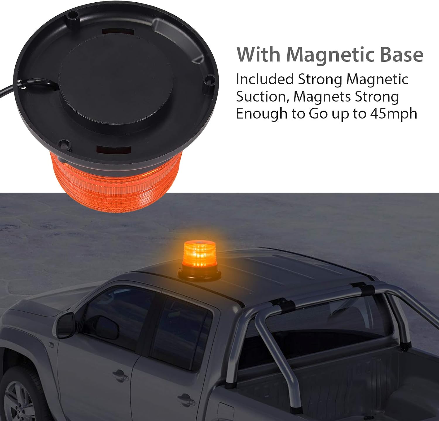 Justech 12/24V Flashing Beacon 40W 40 LED Emergency Warning Strobe Light Amber Strobe Lights 7 Flash Modes Waterproof with Magnetic Base for Truck Vehicle - Image 5