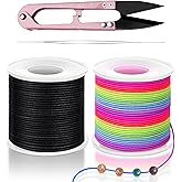 Profasion Stretchy String for Bracelets, Necklaces, Bead Stringing, Jewelry Making, Hair Braiding, and Crafts. Diameter: 1mm, Length: 330 Feet, Rainbow and Black (2 Pieces)